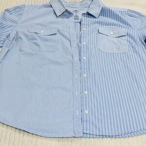 St. John's Bay Blue and White Striped Button Down Shirt